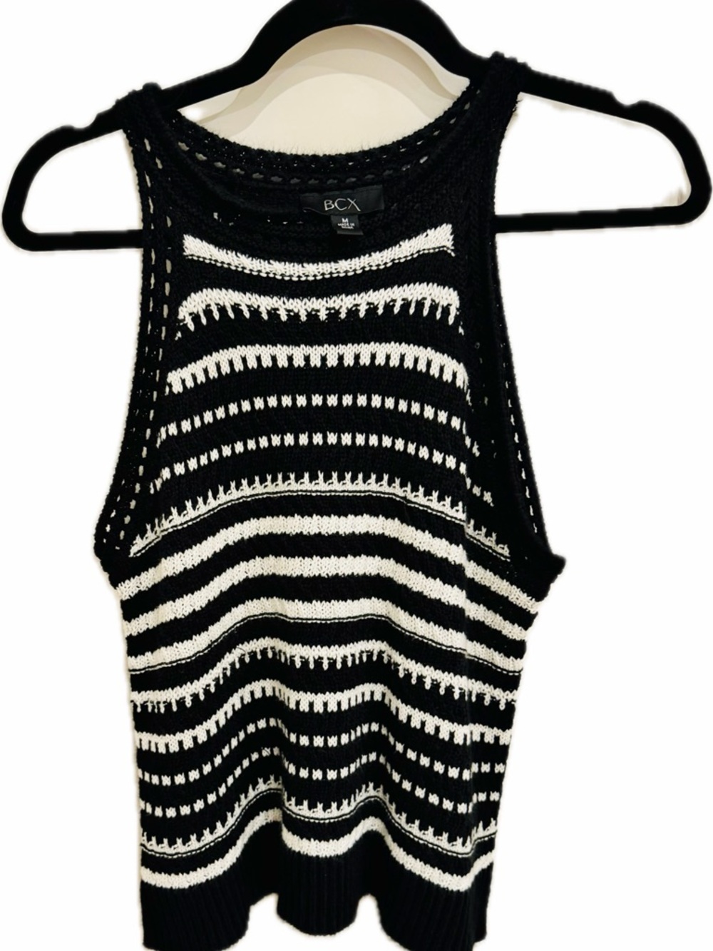 BCX Black & White Striped Crochet Tank
